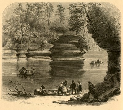 「スチームボート ロック、ウィスコンシン川」、1874 年。 作： Alfred Rudolph Waud