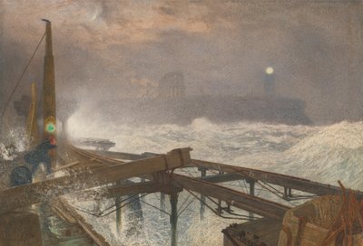 タインマウス桟橋 - 日没時のランプ点灯 作： Alfred William Hunt