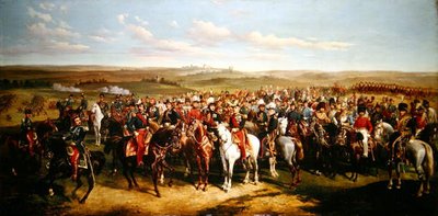 1854年9月8日、ブーローニュ近郊の高地における皇帝ナポレオン3世（1808-73）へのアルベール公（1819-61）の訪問（油彩・キャンバス） 作： Alfred de Prades