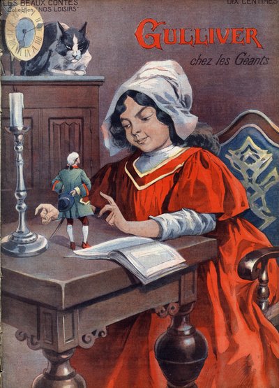 巨人のガリバー (Brobdingnag)。 ジョナサン スウィフト (1667-1745) の物語。 1910年頃の「「レ・ボー・テール」」コレクション「「ノス・ロワジール」」」のヴァッカリとキャリーのイラスト。個人蔵。 作： Alfredo and Carrey Vaccari