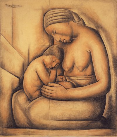 インドの母、1936年頃（紙にクレヨン） 作： Alfredo Ramos Martinez