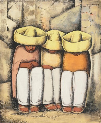 休憩中のインディアン、1935年頃（カードにテンペラと木炭） 作： Alfredo Ramos Martinez