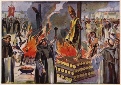 ポルトガルの異端審問における火刑（カラーリトグラフ） 作： Alfredo Roque Gameiro
