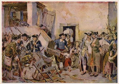 貧困のどん底に突き落とされた人々は、自分の持ち物を質に入れる（ポルトガル 作： Alfredo Roque Gameiro