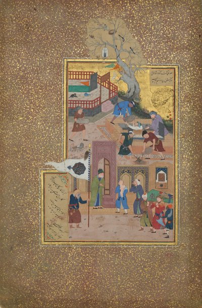 葬儀の行進、Mantiq al-tair 鳥の言語からの Folio 35r、A.H. 892 A.D. 1487。 作： Ali Mashhadi