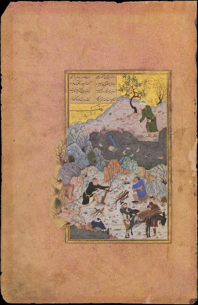 水に落ちた男の逸話、A.H. 892A.D. のフォリオ 44r 1487年。 作： Ali Mashhadi