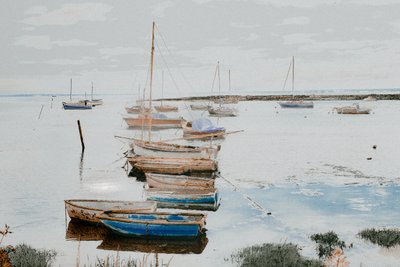 リー・ハーバーのボート、2018年（手描きのリペイント写真） 作： Alice Gur-Arie