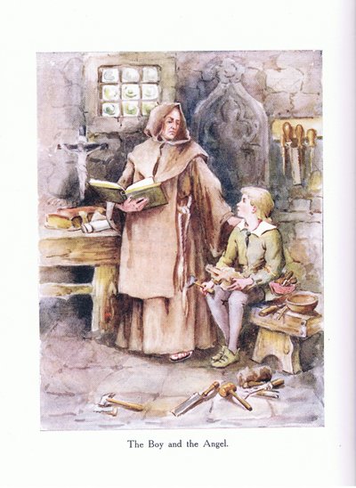 少年と天使」図版（「若い人のための詩」より。ロバート・ブラウニング」1920年頃（カラーリトグラフ版 作： Alice Ross