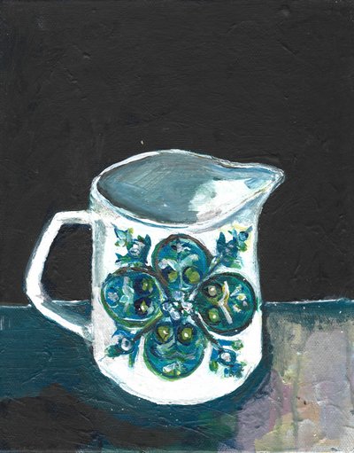 花を添えた水差しと静物 作： 