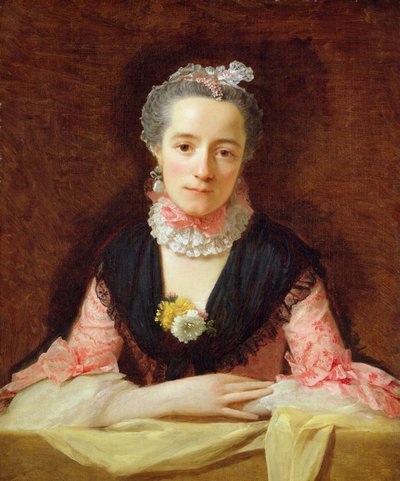 ピンクのドレスを着た未知の女性（キャンバスに油彩） 作： Allan Ramsay