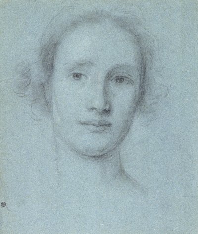 少女の頭（青の紙に黒と白のチョーク） 作： Allan Ramsay