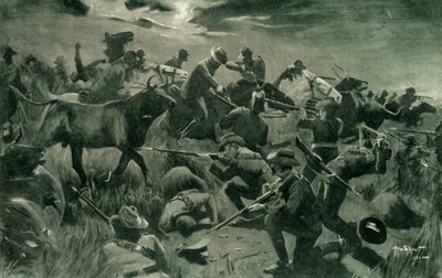 「1902 年 2 月 25 日、ホルスプロイトでのニュージーランド人による見事な防御」、1902 年。 作： Allan Stewart