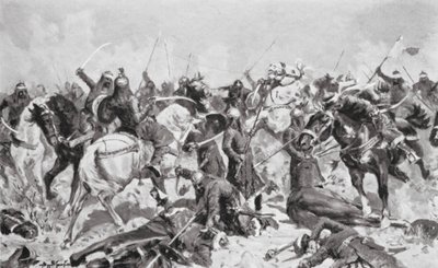 西暦1192年、ムハンマドに対するラージプートの最後の抵抗（リトグラフ） 作： Allan Stewart