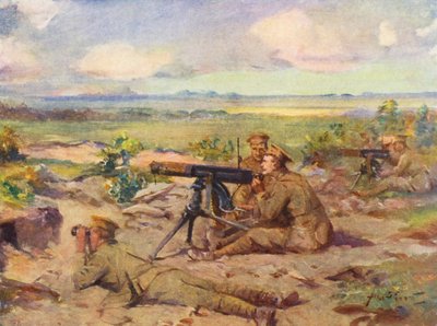 WW1：機関銃の活躍（カラーリトグラフ） 作： Allan Stewart