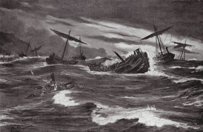 カスティーナ湾のクセルクセス艦隊（リトグラフ） 作： Allan Stewart