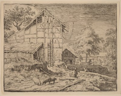 二つの梯子のある小屋 作： Allart van Everdingen