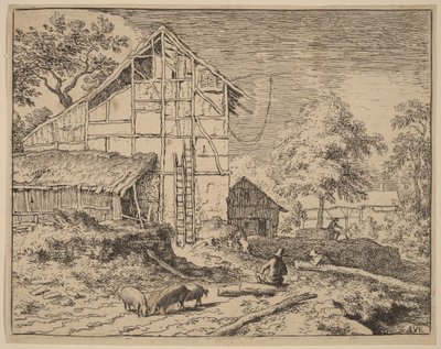 二つの梯子のある小屋 作： Allart van Everdingen