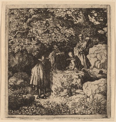 ツリーの下の 4 つの図、おそらく c. 16451656。 作： Allart van Everdingen