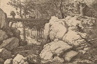 小さな橋の上のヤギ、おそらく c. 16451656。 作： Allart van Everdingen