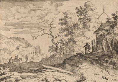 生け垣の残骸のある小屋、おそらくc。 16451656。 作： Allart van Everdingen