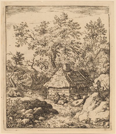 樽の近くに石臼のある風景、おそらく c. 16451656。 作： Allart van Everdingen