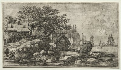 2つの空のボートのある風景します。 作： Allart van Everdingen