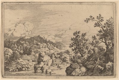 川から突き出た大きな岩、おそらく c. 16451656。 作： Allart van Everdingen