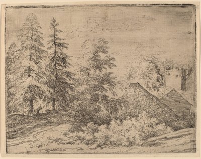 2 つのモミの木の間の男、おそらく c. 16451656。 作： Allart van Everdingen