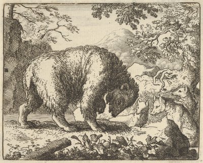 レナードはクマに、ハチミツが見つかる場所に連れて行くと約束する, 1650-75. 作： Allart van Everdingen