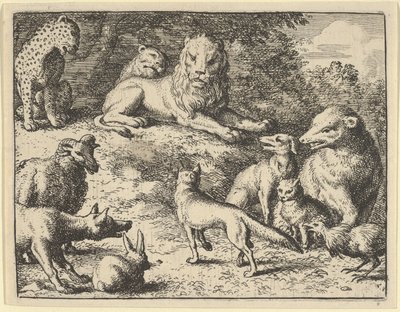 レナードはライオンの前で動物に告発される、1650-75。 作： Allart van Everdingen