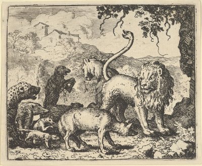 レナードはオオカミと数匹の動物に告発されます, 1650-75. 作： Allart van Everdingen