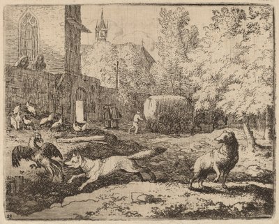 レイナードがオンドリを盗もうとする試み、おそらくc。 16451656。 作： Allart van Everdingen