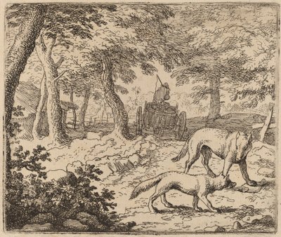 フィッシュカートの前のレイナードとオオカミ、おそらくc。 16451656。 作： Allart van Everdingen