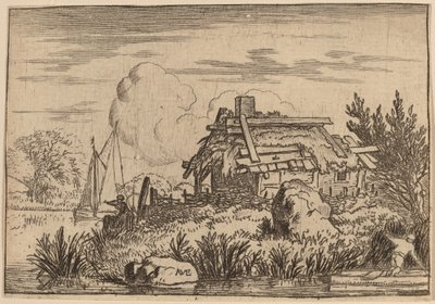 水に囲まれた荒廃したコテージ、おそらくc。 16451656。 作： Allart van Everdingen