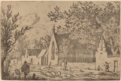 チャペルの近くの豚の群れ、おそらくc。 16451656。 作： Allart van Everdingen