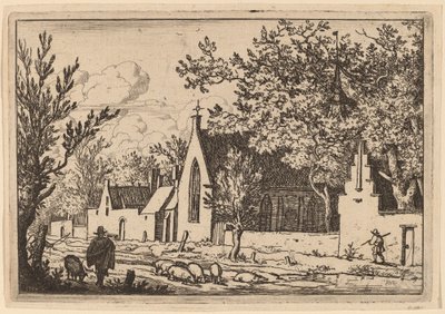 チャペルの近くの豚の群れ、おそらくc。 16451656。 作： Allart van Everdingen
