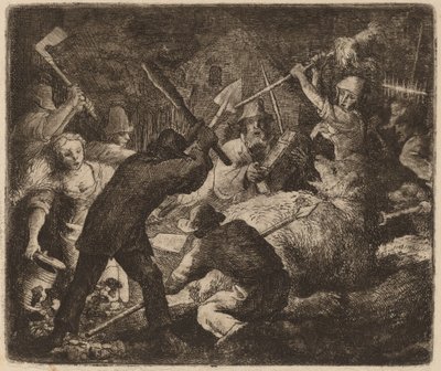 農民に襲撃されたクマ、おそらくc。 16451656。 作： Allart van Everdingen