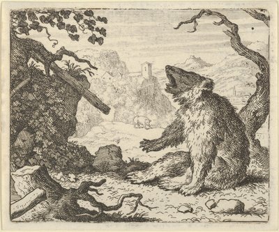 クマはレナードに動物評議会の前に出頭するよう呼びかける、1650-75。 作： Allart van Everdingen
