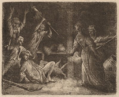 閉じ込められて殴られた猫、おそらくc。 16451656。 作： Allart van Everdingen