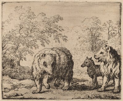 ライオンはクマとオオカミを解放します。 16451656。 作： Allart van Everdingen