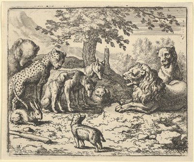 ライオンは、レナードの罰のために他の動物のアドバイスを受けます, 1650-75. 作： Allart van Everdingen