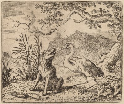オオカミとツル、おそらくc。 16451656。 作： Allart van Everdingen