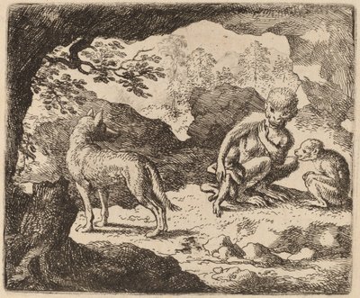 オオカミとサル、おそらくc。 16451656。 作： Allart van Everdingen