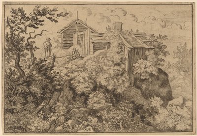 岩の上の 3 つのコテージ、おそらく c. 16451656。 作： Allart van Everdingen