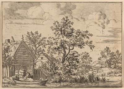 コテージの前にある 2 つの樽、おそらく c. 16451656。 作： Allart van Everdingen