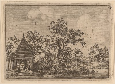 コテージの前にある 2 つの樽、おそらく c. 16451656。 作： Allart van Everdingen