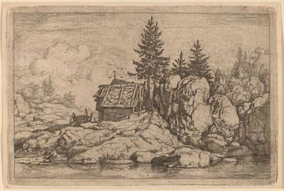 コテージの近くの 2 つのモミの木、おそらく c。 16451656。 作： Allart van Everdingen