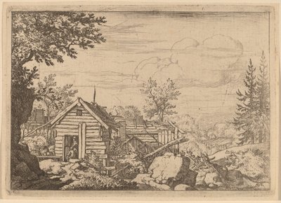 小屋の戸口にいる二人の男 作： Allart van Everdingen