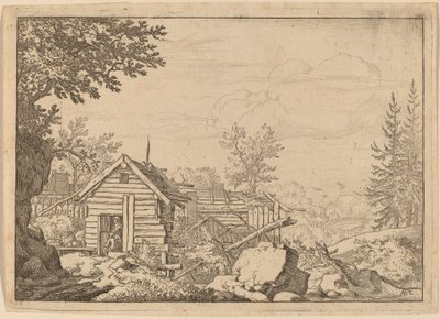 小屋の戸口にいる二人の男 作： Allart van Everdingen