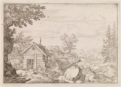 小屋の戸口にいる二人の男 作： Allart van Everdingen